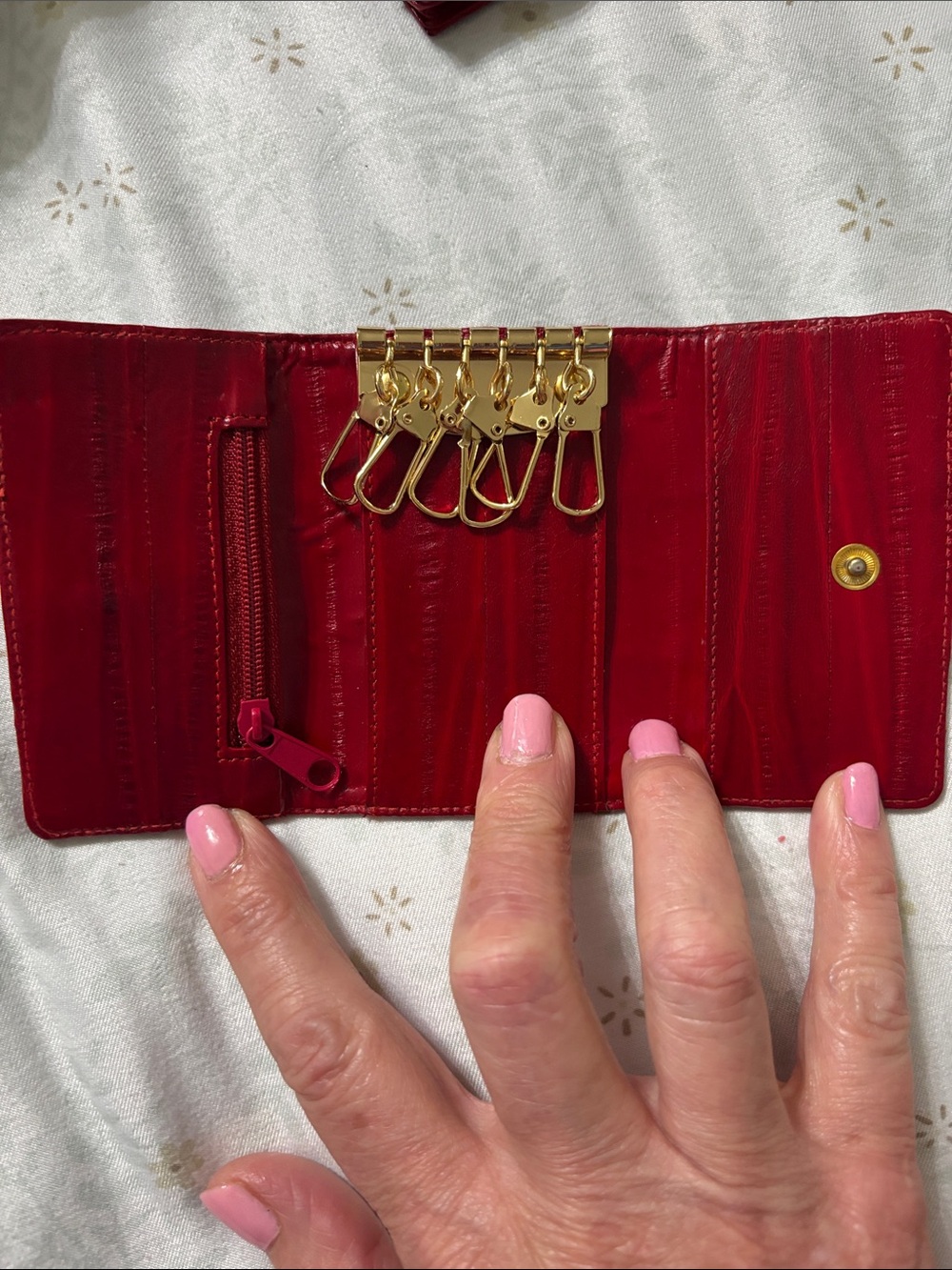 Vintage Eel skin leather 6 key case attachments and an interior zipper